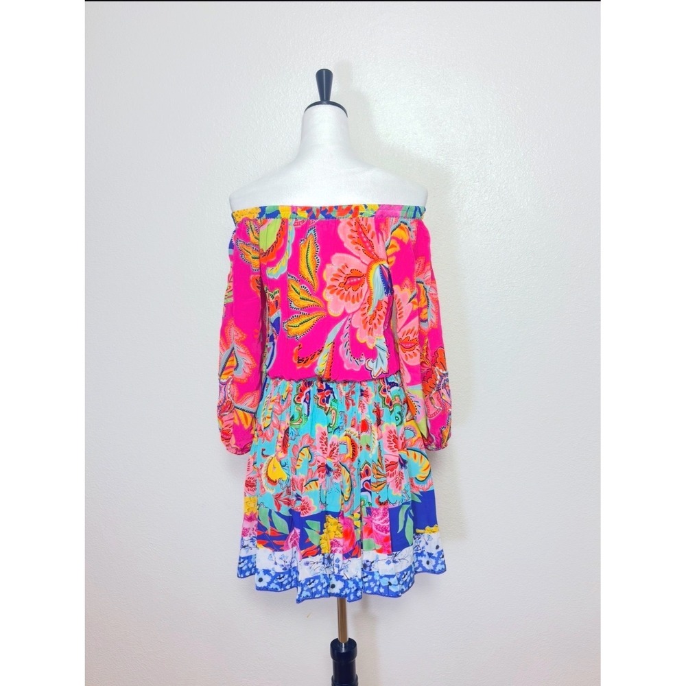 TAJ by Sabrina Crippa Off Shoulder Long Sleeve Floral Dress Size XS Boho Resort